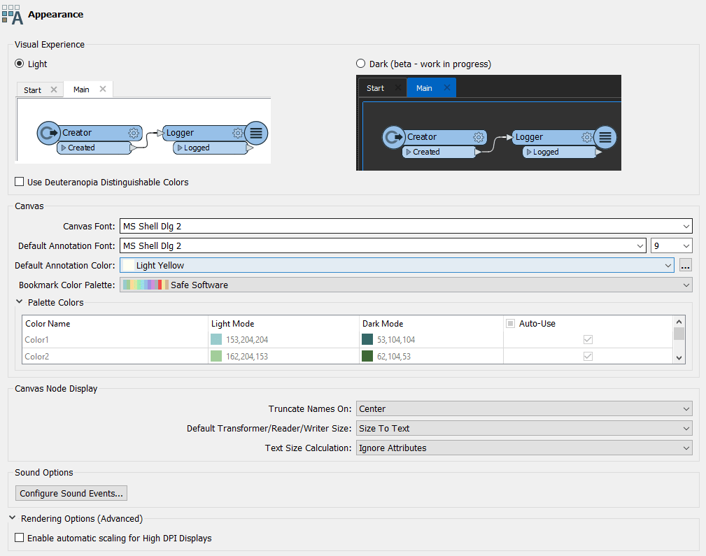 Options FME - Apparence