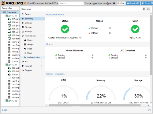 Interface de Proxmox