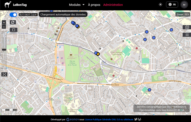 LeBonTag&nbsp;: examen d’un objet OpenStreetMap sur une carte, avec ses attributs et les actions de validation.
