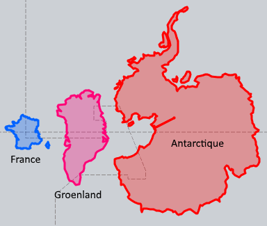 thetruesize.com France, Groenland et Antarctique